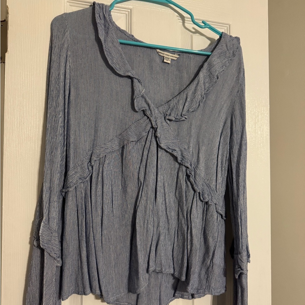 American Eagle Outfitters Light Blue Ruffled Blouse